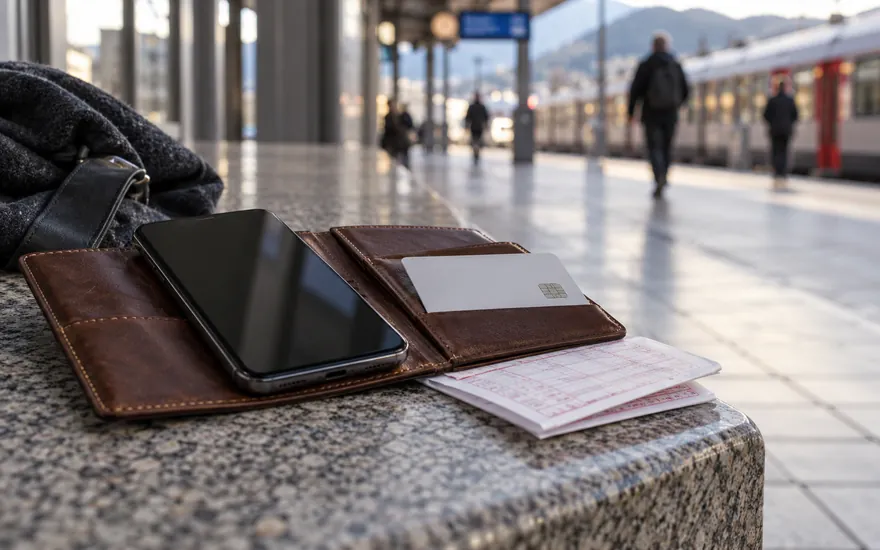 Apple Pay: Smartphone und Zahlungsterminal in einer fiktiven österreichischen Umgebung
